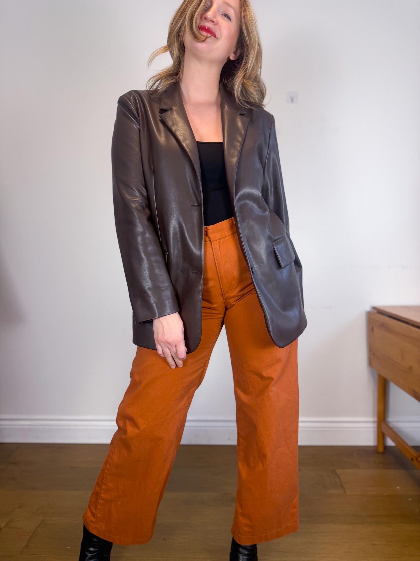 Oak & Fort Faux Leather Jacket in Dark Brown (Size M/L)