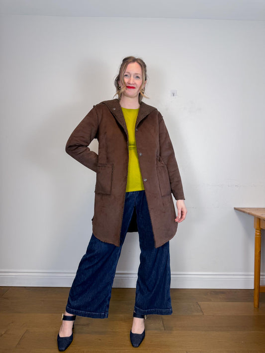 Fransa Reversible Faux Fur Jacket in Brown (Size M/L)