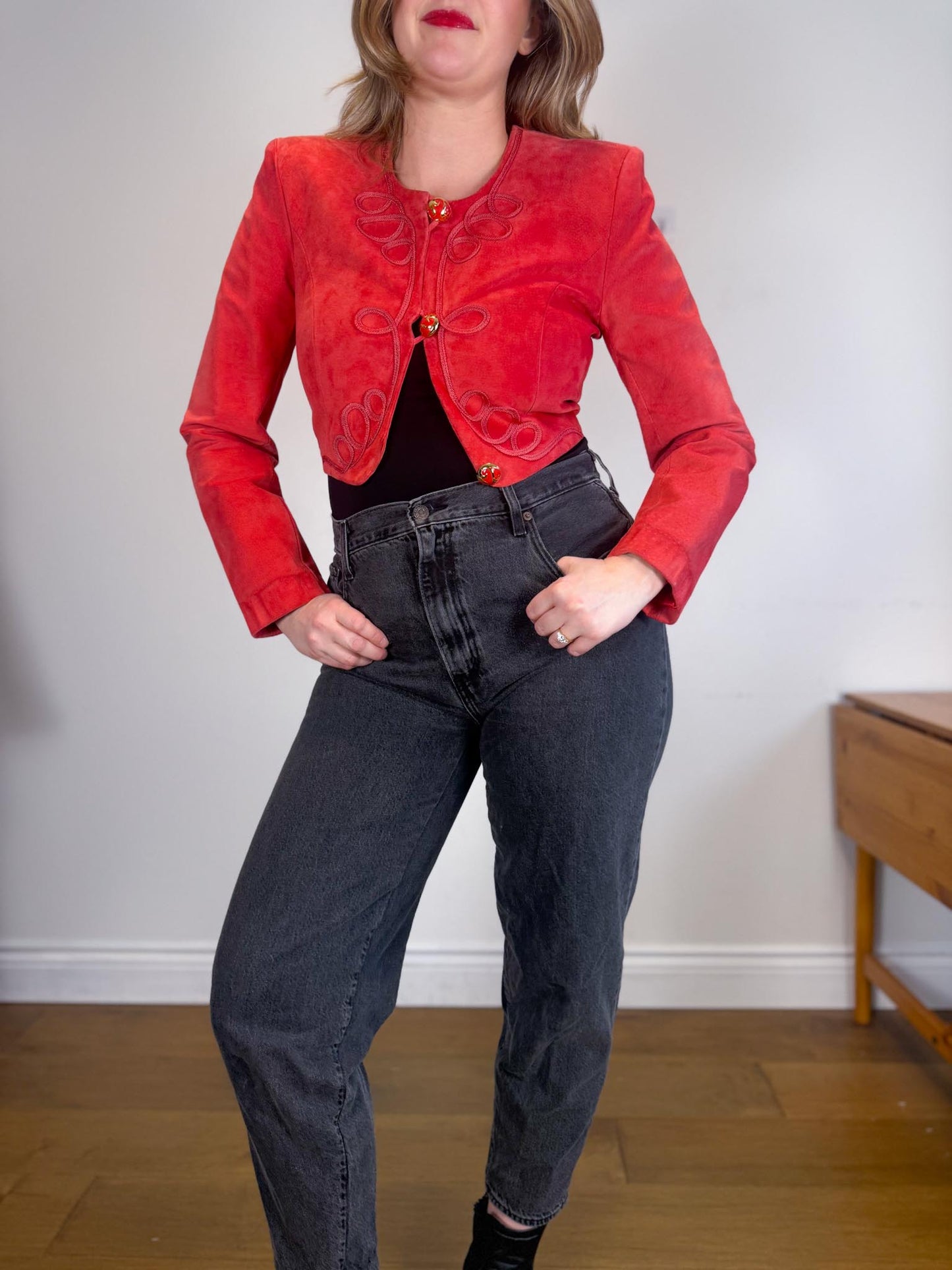 Vintage Daniel Cropped Leather Jacket in Red (Size S)