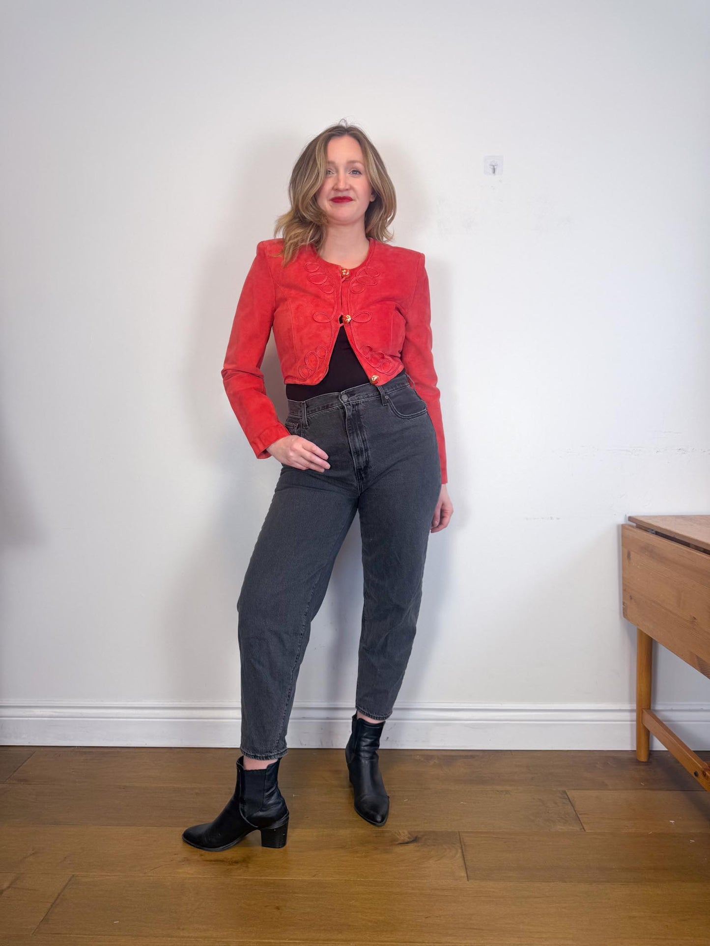 Vintage Daniel Cropped Leather Jacket in Red (Size S)