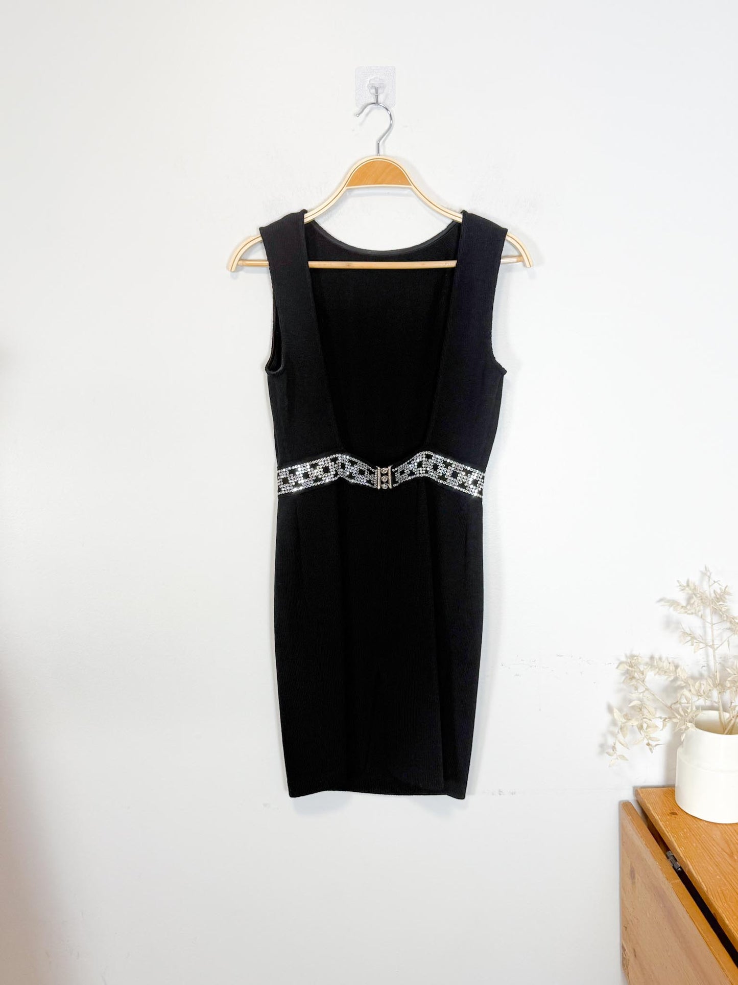 Vintage 90s St. John Holt Renfrew Designer Mini Dress with Crystal Belt (Size S)