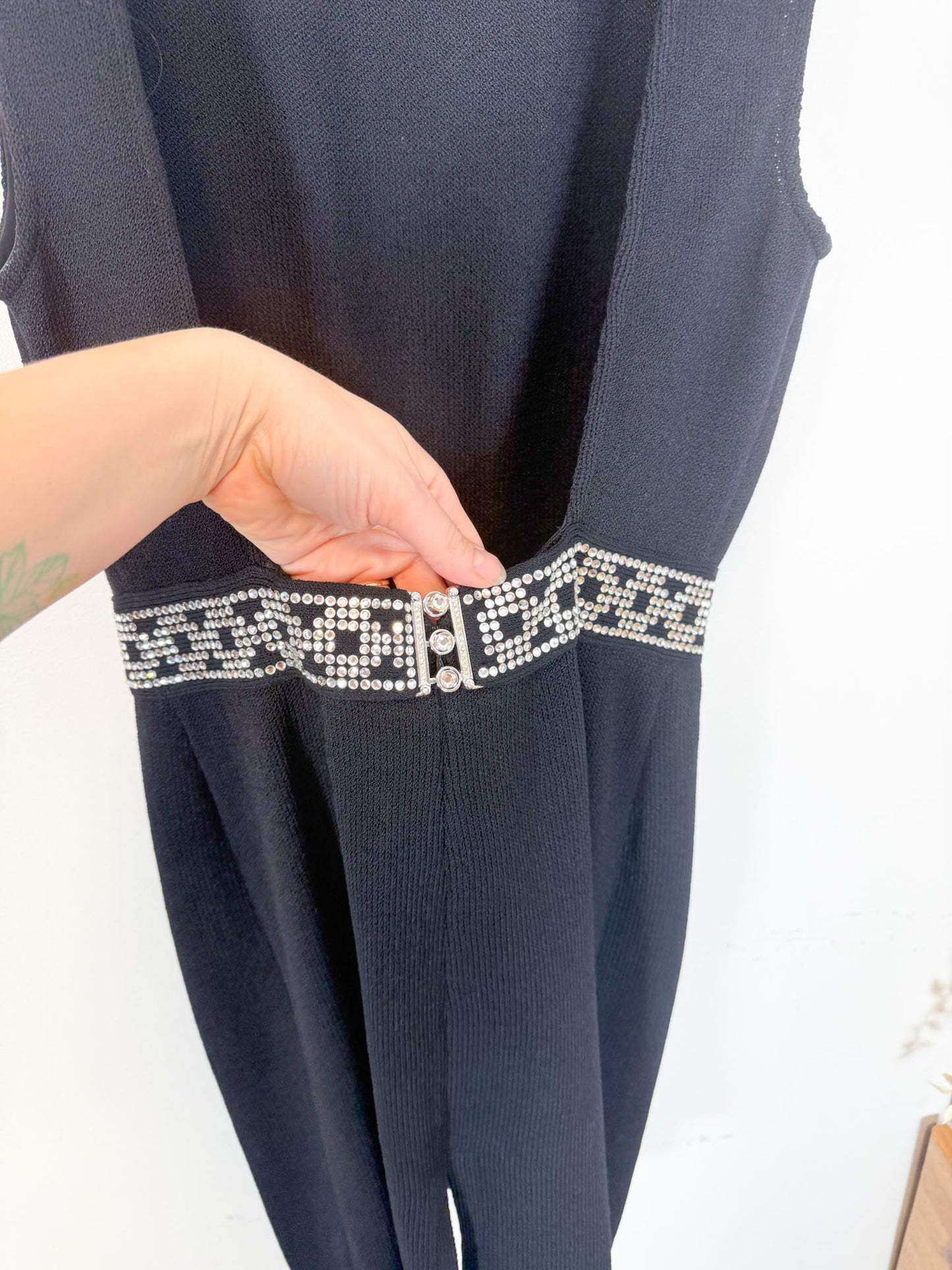 Vintage 90s St. John Holt Renfrew Designer Mini Dress with Crystal Belt (Size S)