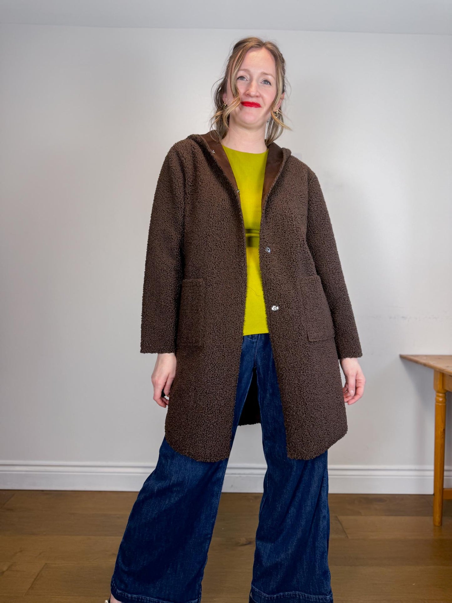 Fransa Reversible Faux Fur Jacket in Brown (Size M/L)