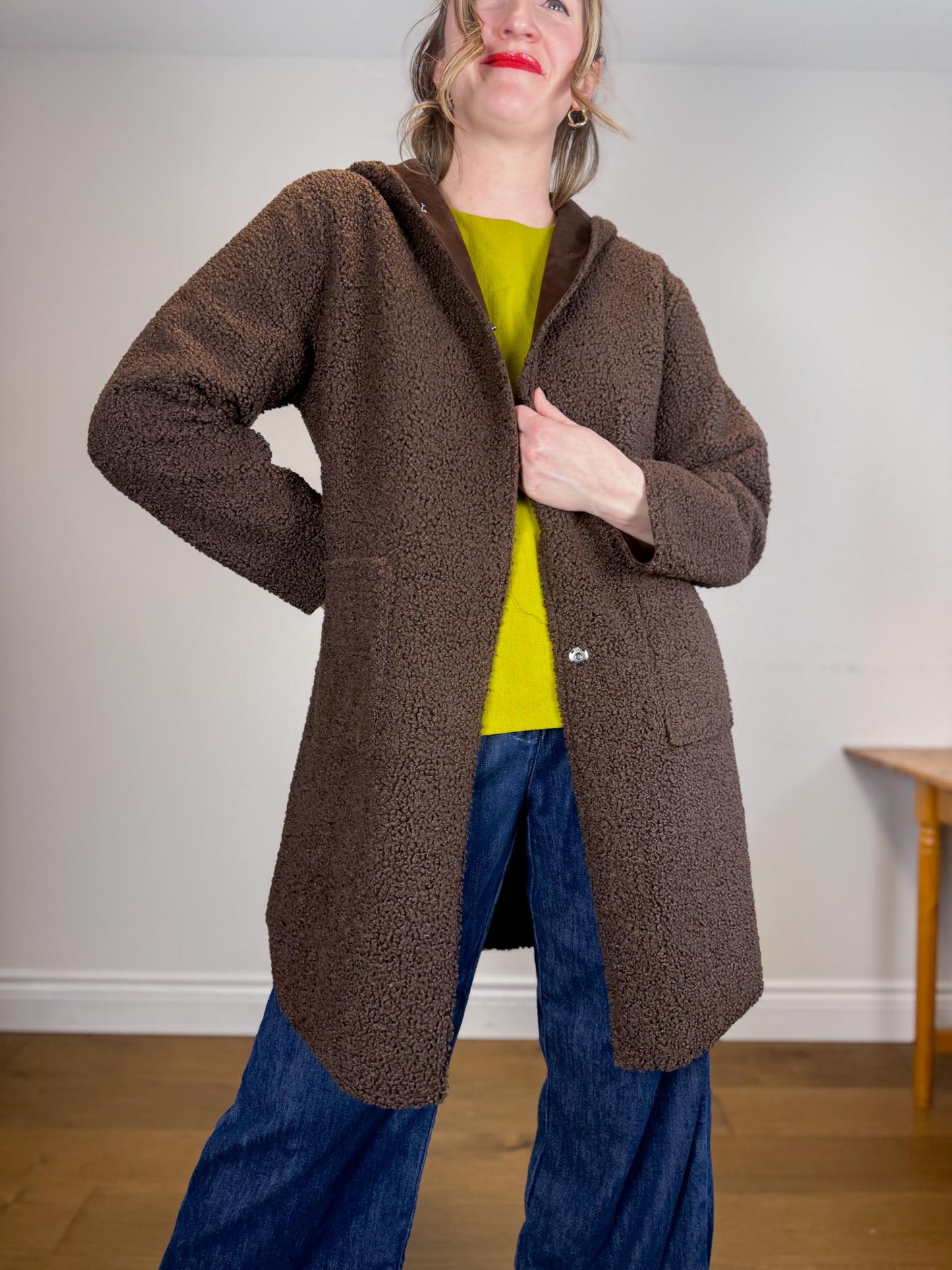 Fransa Reversible Faux Fur Jacket in Brown (Size M/L)