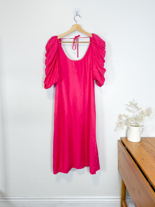 Hudson North Puff Sleeve Midi Dress in Hot Pink NWT (Size L)