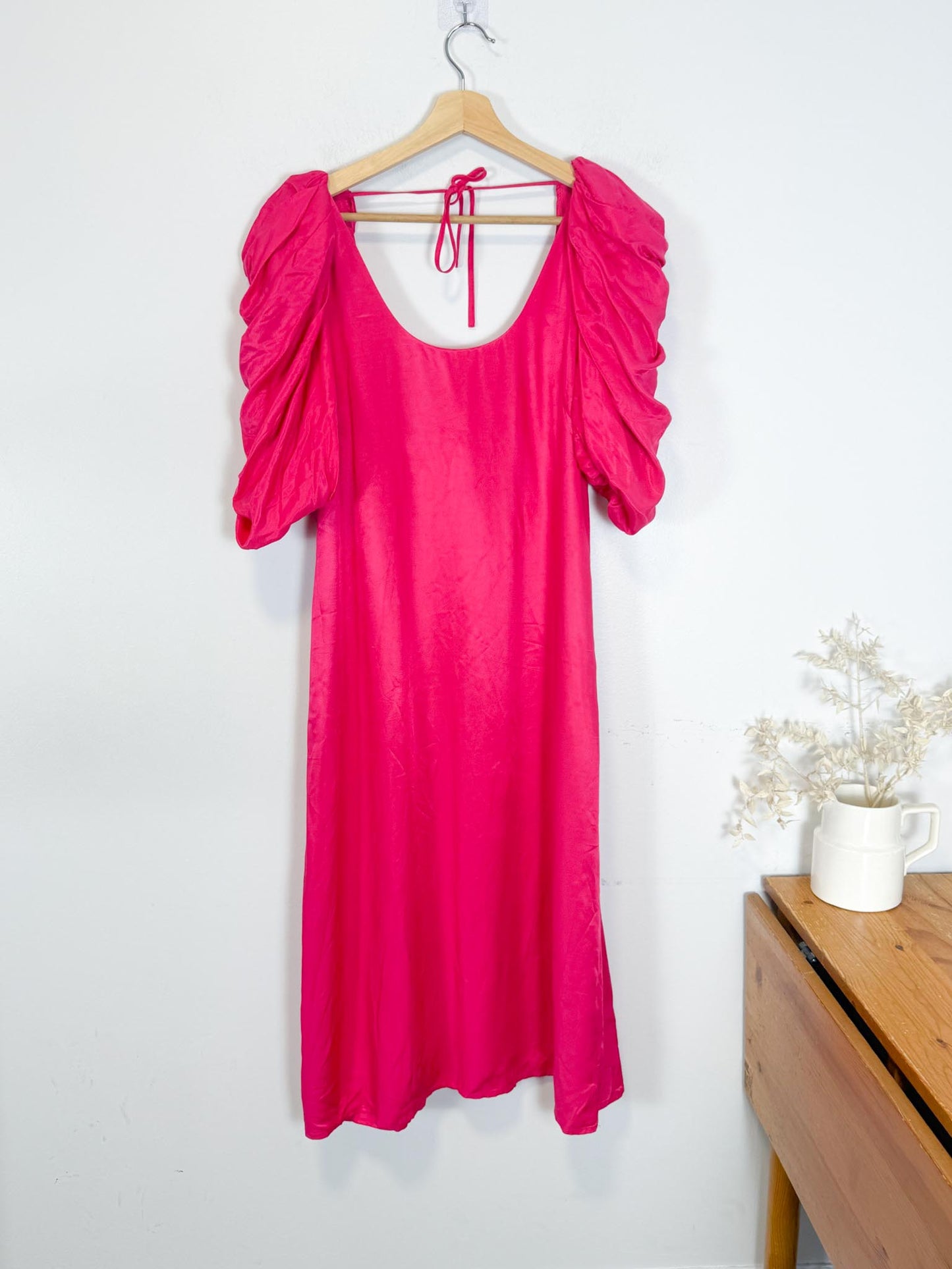 Hudson North Puff Sleeve Midi Dress in Hot Pink NWT (Size L)