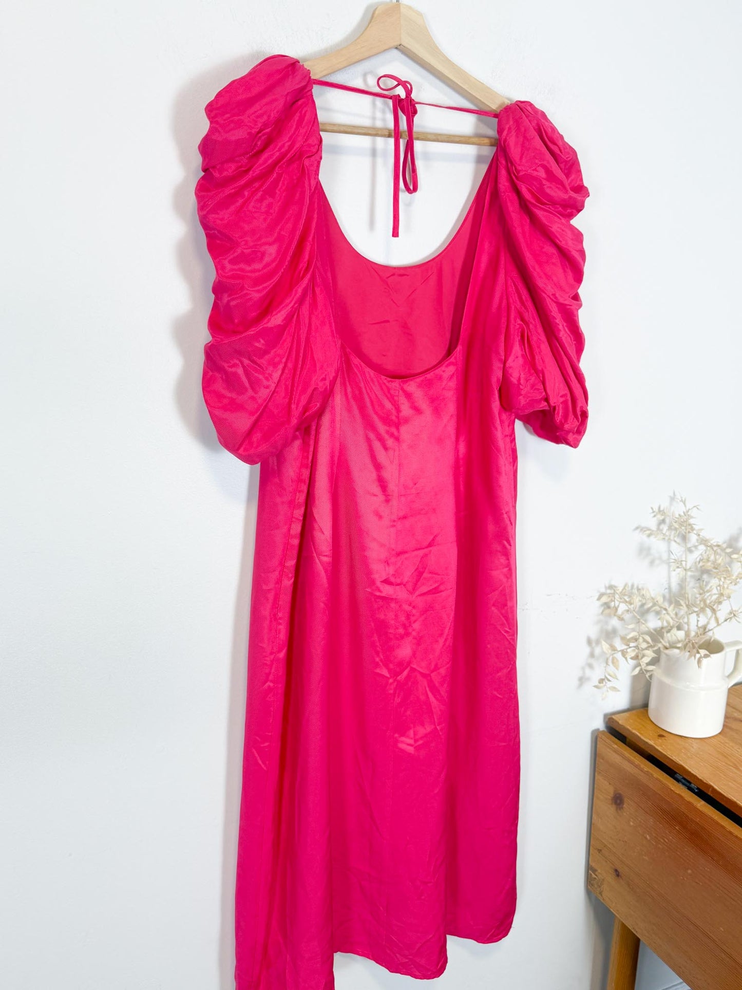 Hudson North Puff Sleeve Midi Dress in Hot Pink NWT (Size L)