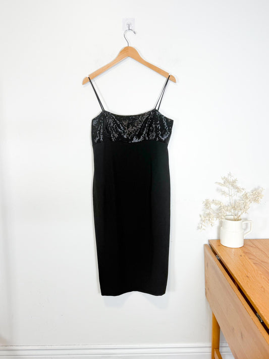 Vintage 90s Lauren Ralph Lauren Black Dress with Sequin Top (Size L)