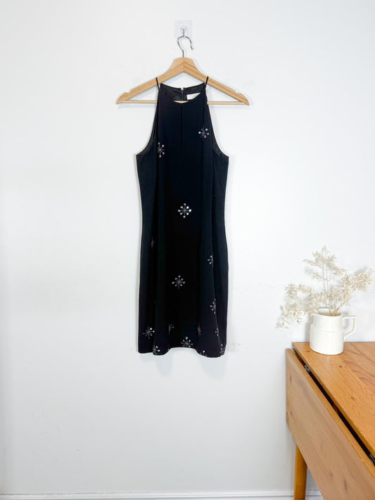 Vintage Black Mini Dress with Sequin Starbursts (Size M)