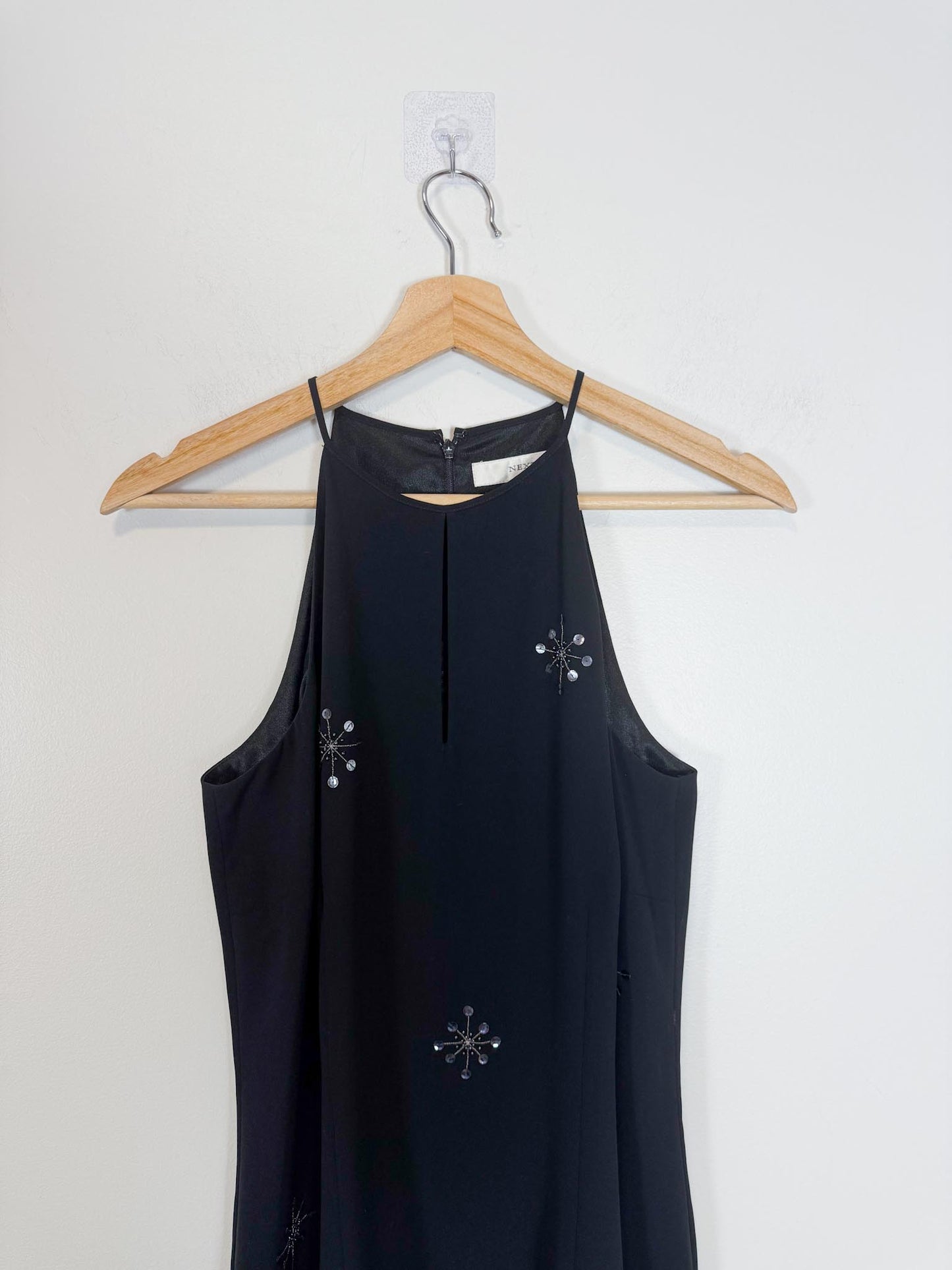 Vintage Black Mini Dress with Sequin Starbursts (Size M)