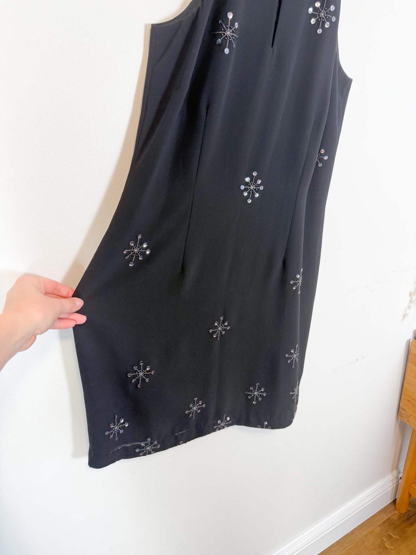 Vintage Black Mini Dress with Sequin Starbursts (Size M)