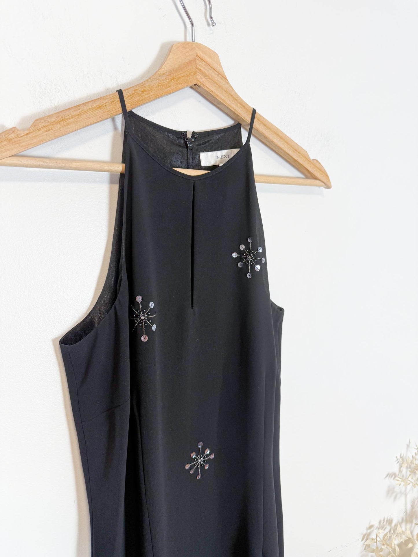 Vintage Black Mini Dress with Sequin Starbursts (Size M)