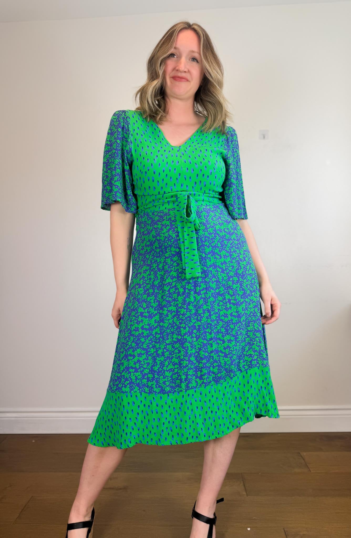 GUSTO Mixed Print Dress in Green/Blue (Size S/M)