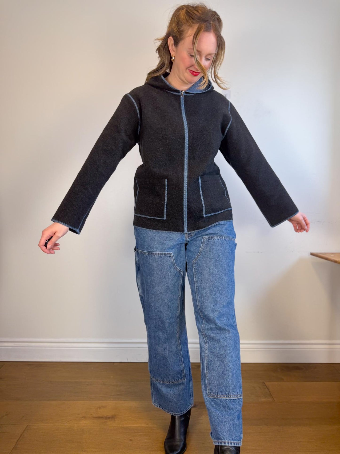 Vintage Cabi Wool Grey Shacket with Blue Trim (Size L)