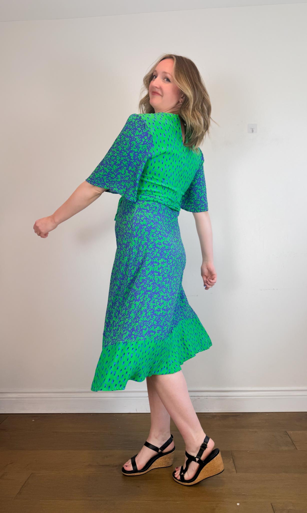GUSTO Mixed Print Dress in Green/Blue (Size S/M)