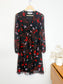 Diane Von Furstenberg "Kala Chiffon Long Sleeve Flare Dress in Black/Red Floral" (Size 12)