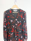 Diane Von Furstenberg "Kala Chiffon Long Sleeve Flare Dress in Black/Red Floral" (Size 12)