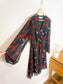 Diane Von Furstenberg "Kala Chiffon Long Sleeve Flare Dress in Black/Red Floral" (Size 12)