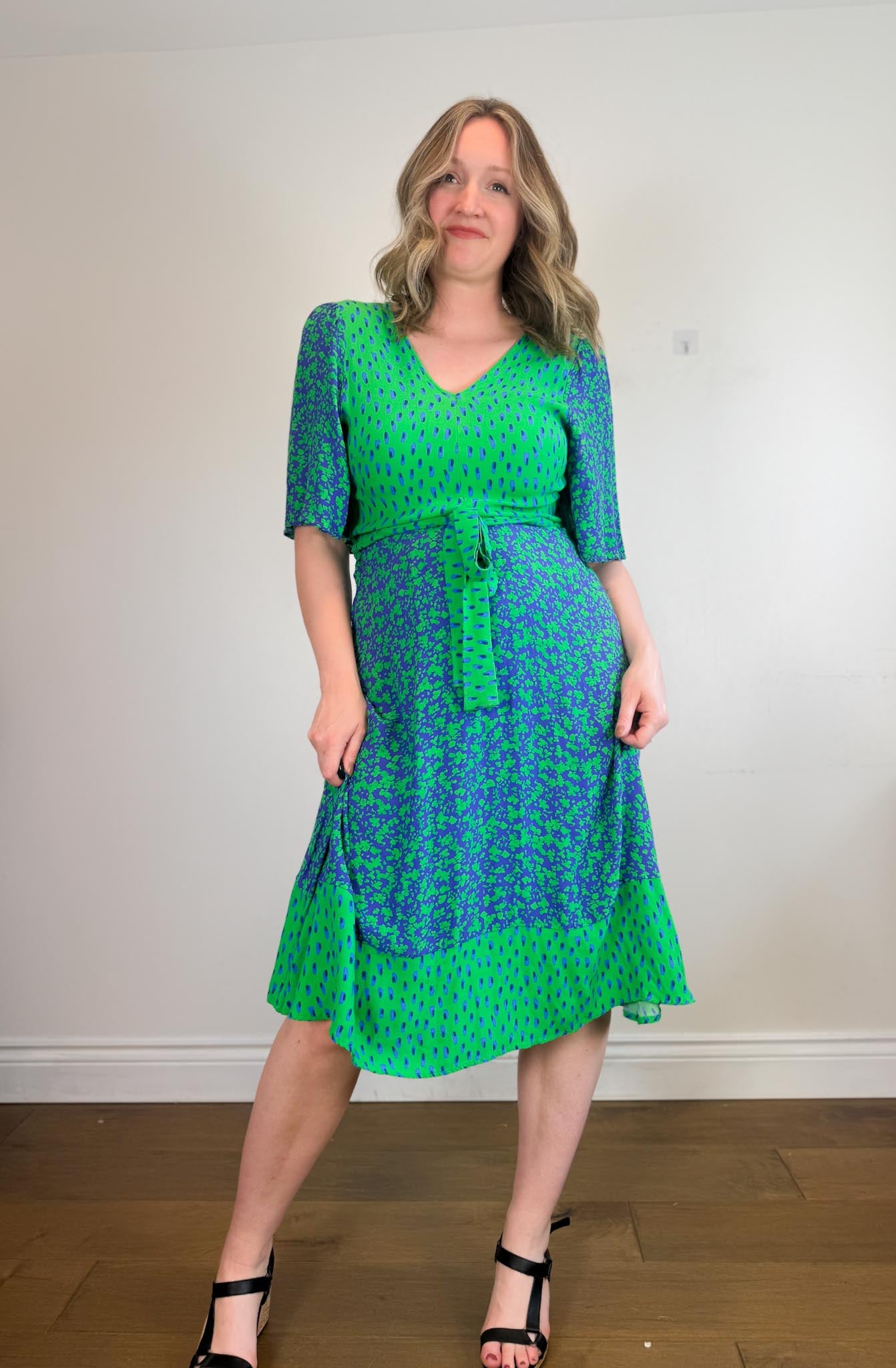 GUSTO Mixed Print Dress in Green/Blue (Size S/M)