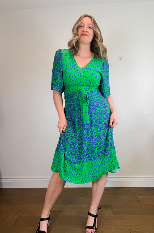 GUSTO Mixed Print Dress in Green/Blue (Size S/M)