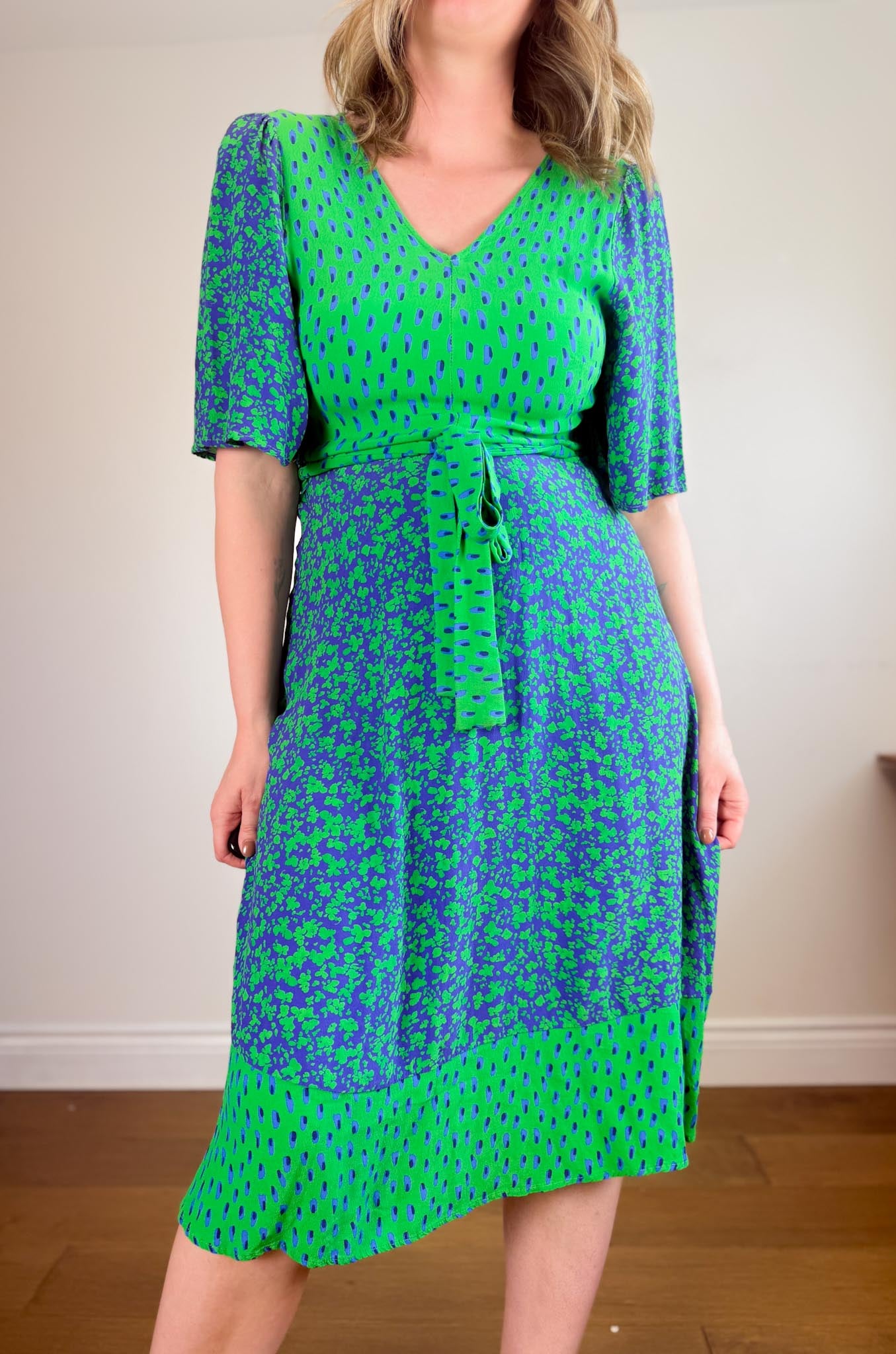 GUSTO Mixed Print Dress in Green/Blue (Size S/M)