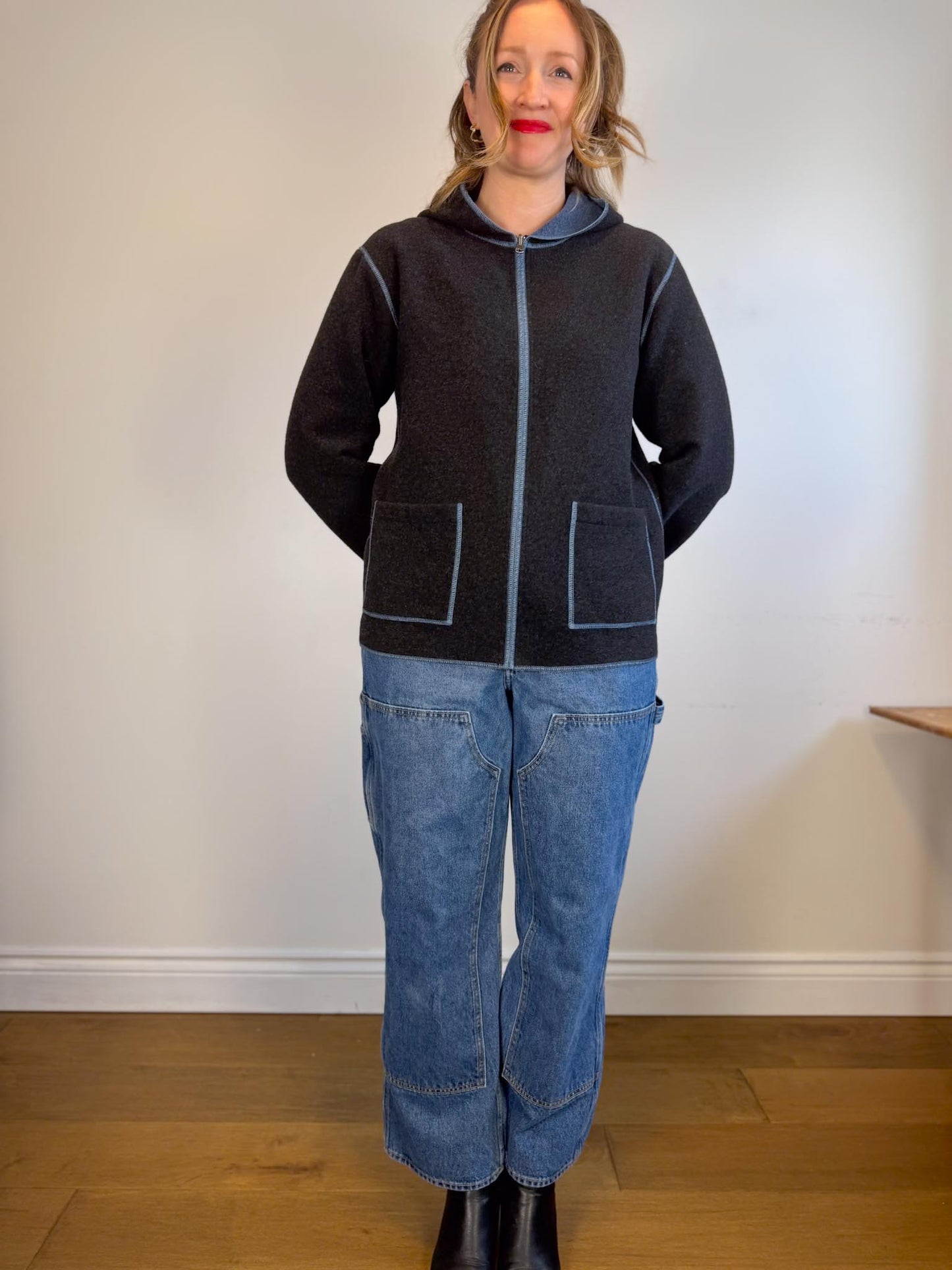 Vintage Cabi Wool Grey Shacket with Blue Trim (Size L)