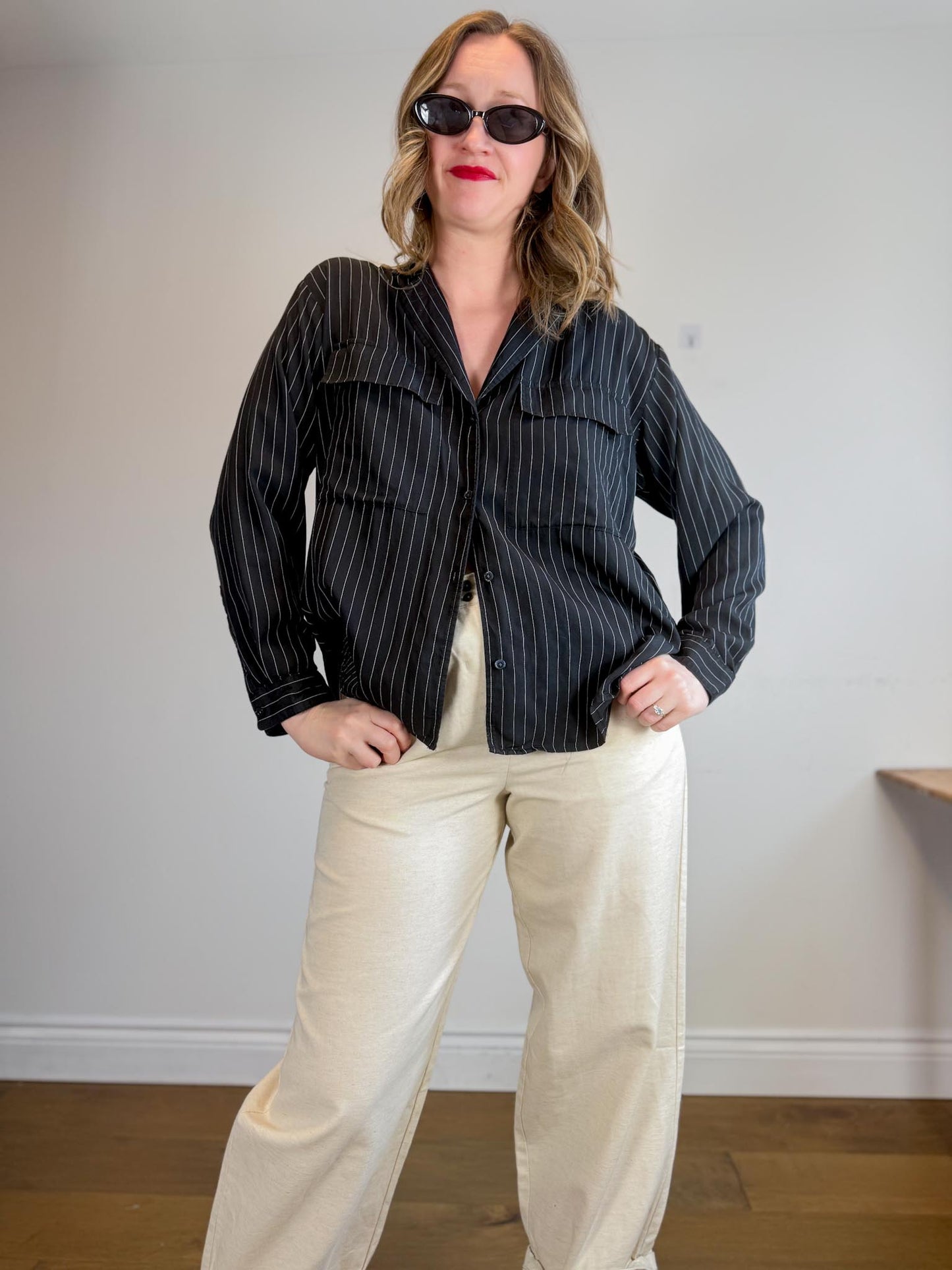 PISTOLA Striped Button Down in White/Black (Size S-L)