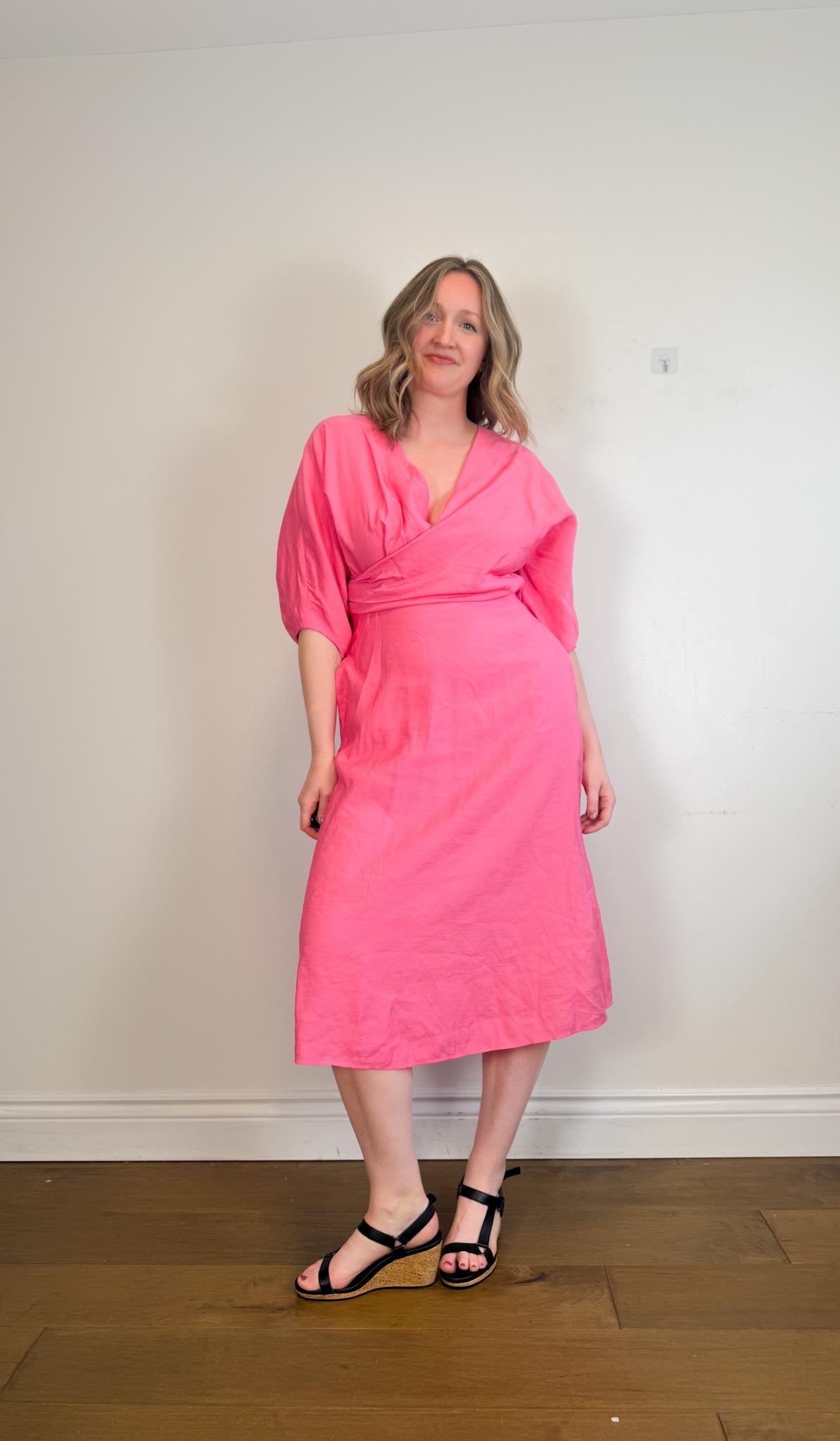 cos pink midi dress COS Puff Sleeve Midi Dress in Hot Pink (Size M/L) – Middle Child Vintage  Shop