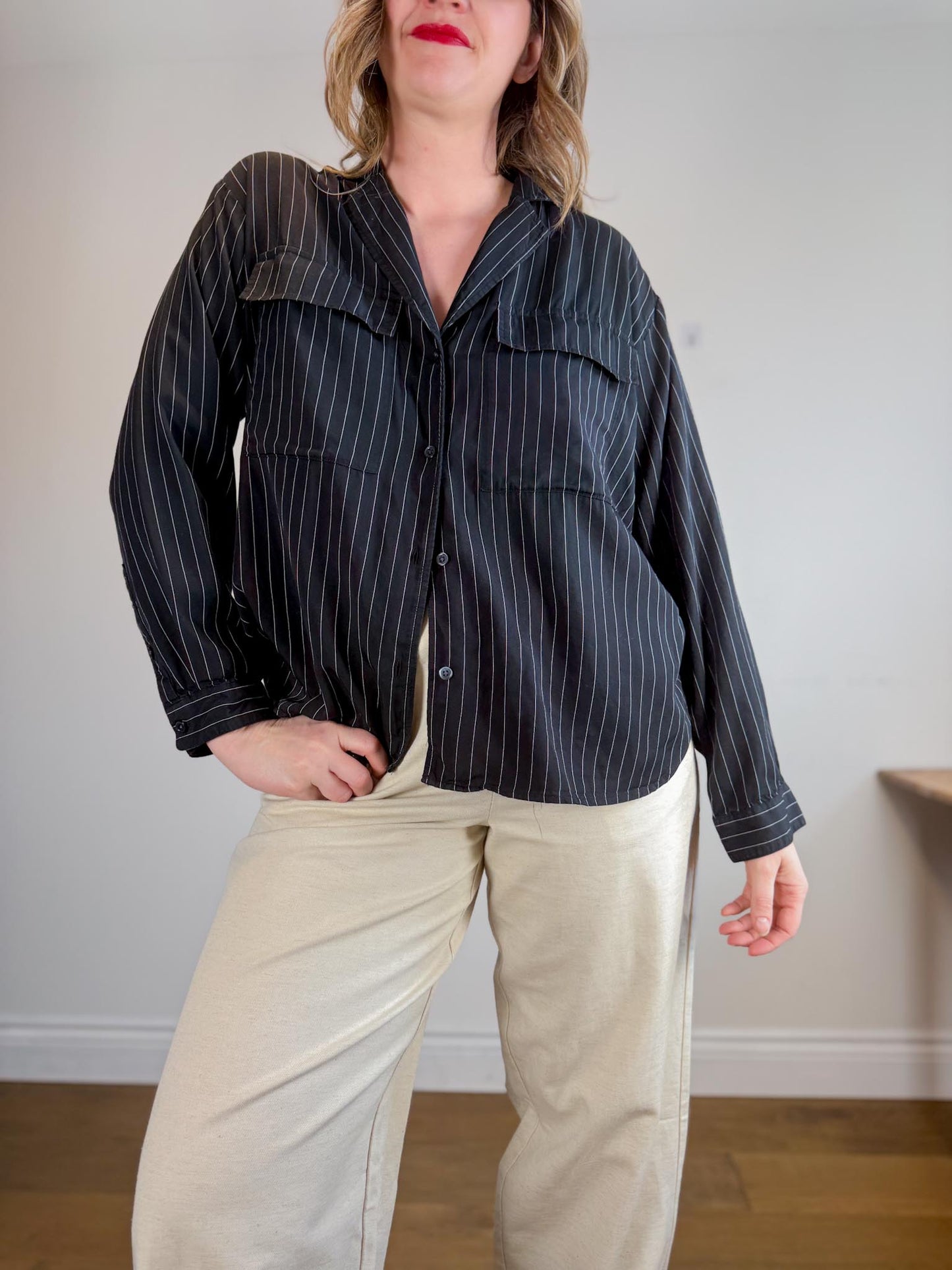 PISTOLA Striped Button Down in White/Black (Size S-L)