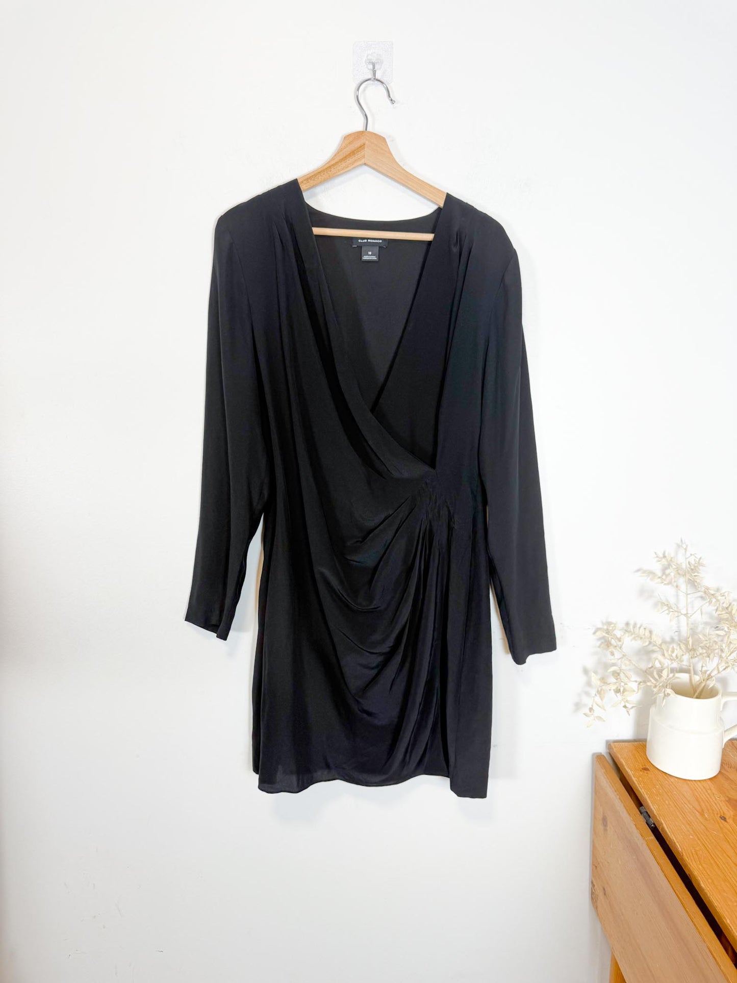 Club Monaco Silk Side Drape Mini Dress in Black (Size 10)