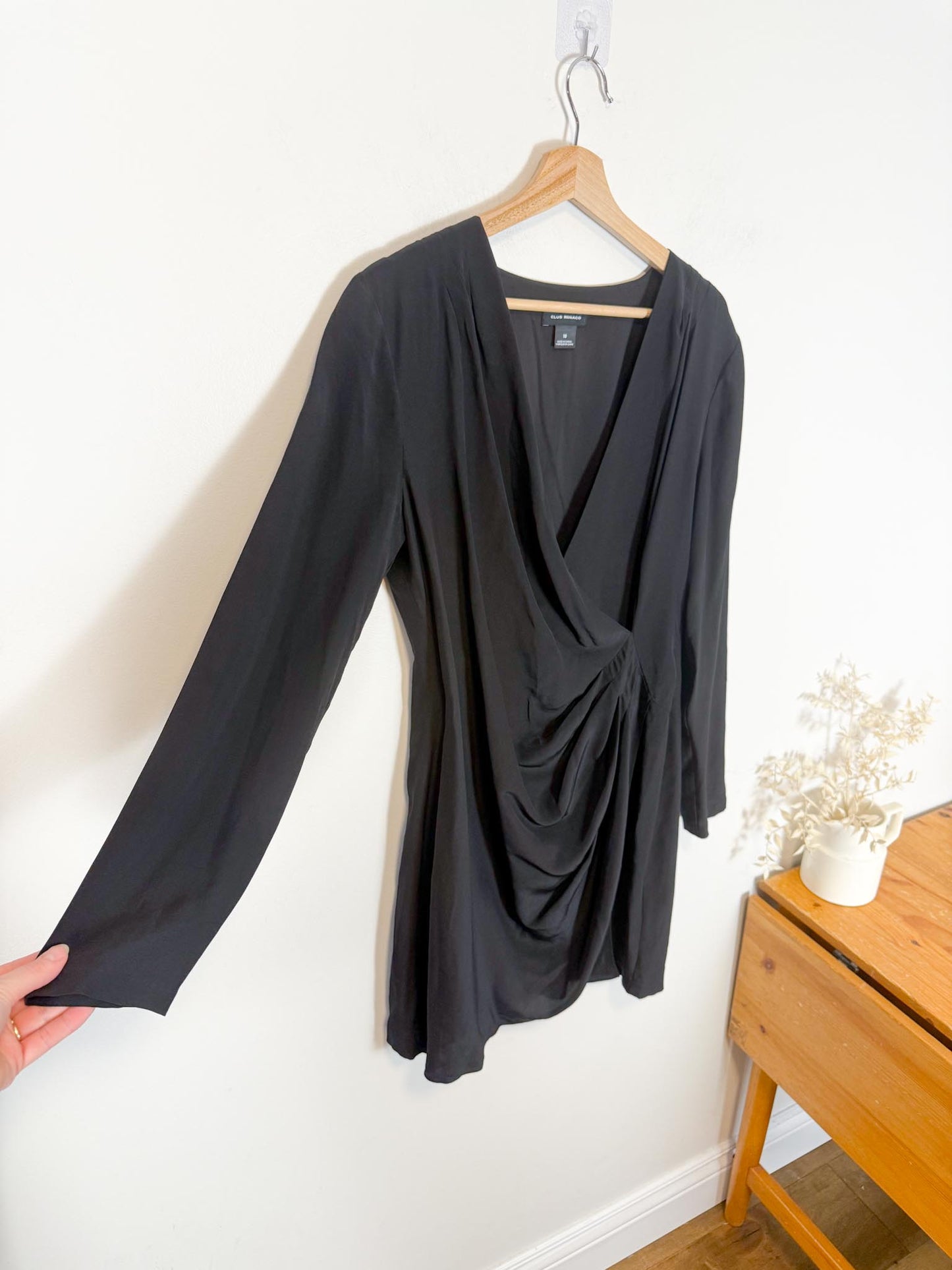 Club Monaco Silk Side Drape Mini Dress in Black (Size 10)
