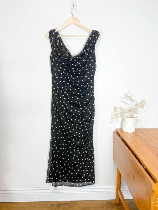 Abercrombie & Fitch "Mesh Draped Polka Dot Maxi Dress in Black/White" NWT (Size XL)