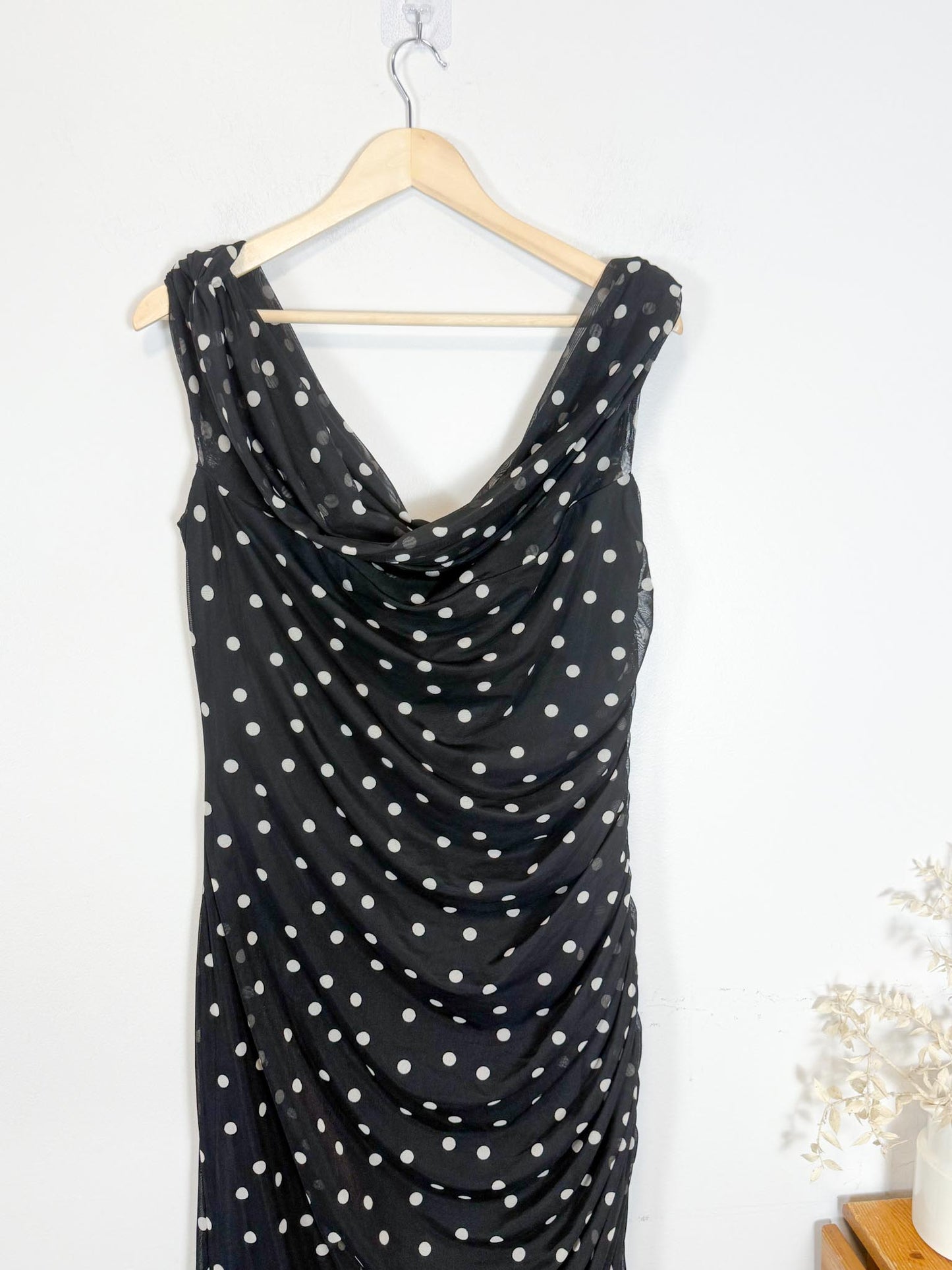 Abercrombie & Fitch "Mesh Draped Polka Dot Maxi Dress in Black/White" NWT (Size XL)
