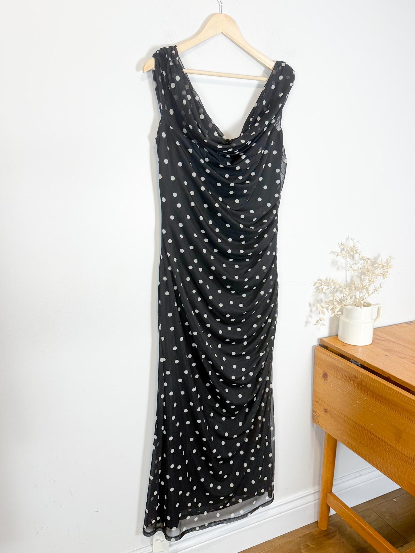 Abercrombie & Fitch "Mesh Draped Polka Dot Maxi Dress in Black/White" NWT (Size XL)