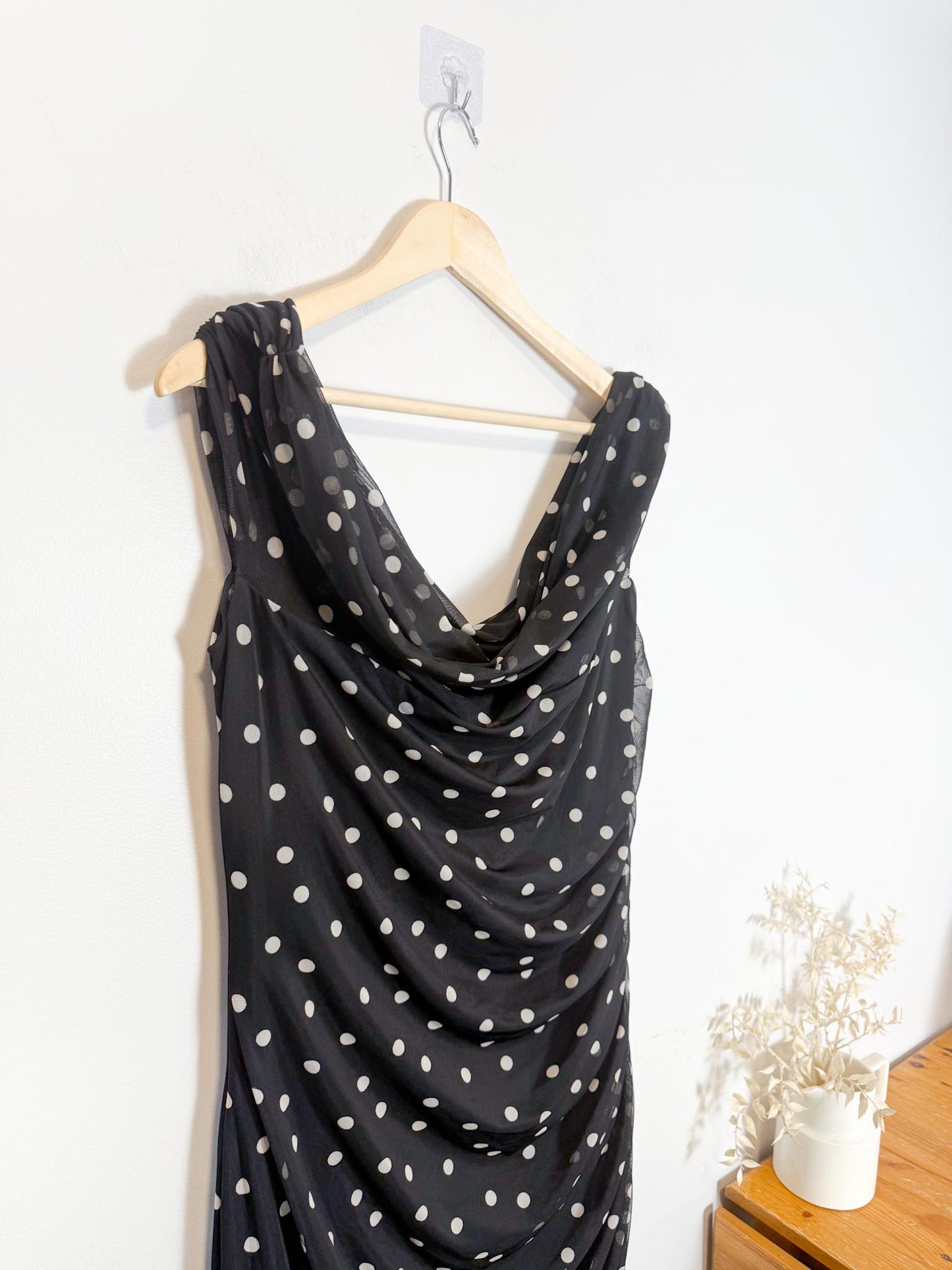 Abercrombie & Fitch "Mesh Draped Polka Dot Maxi Dress in Black/White" NWT (Size XL)