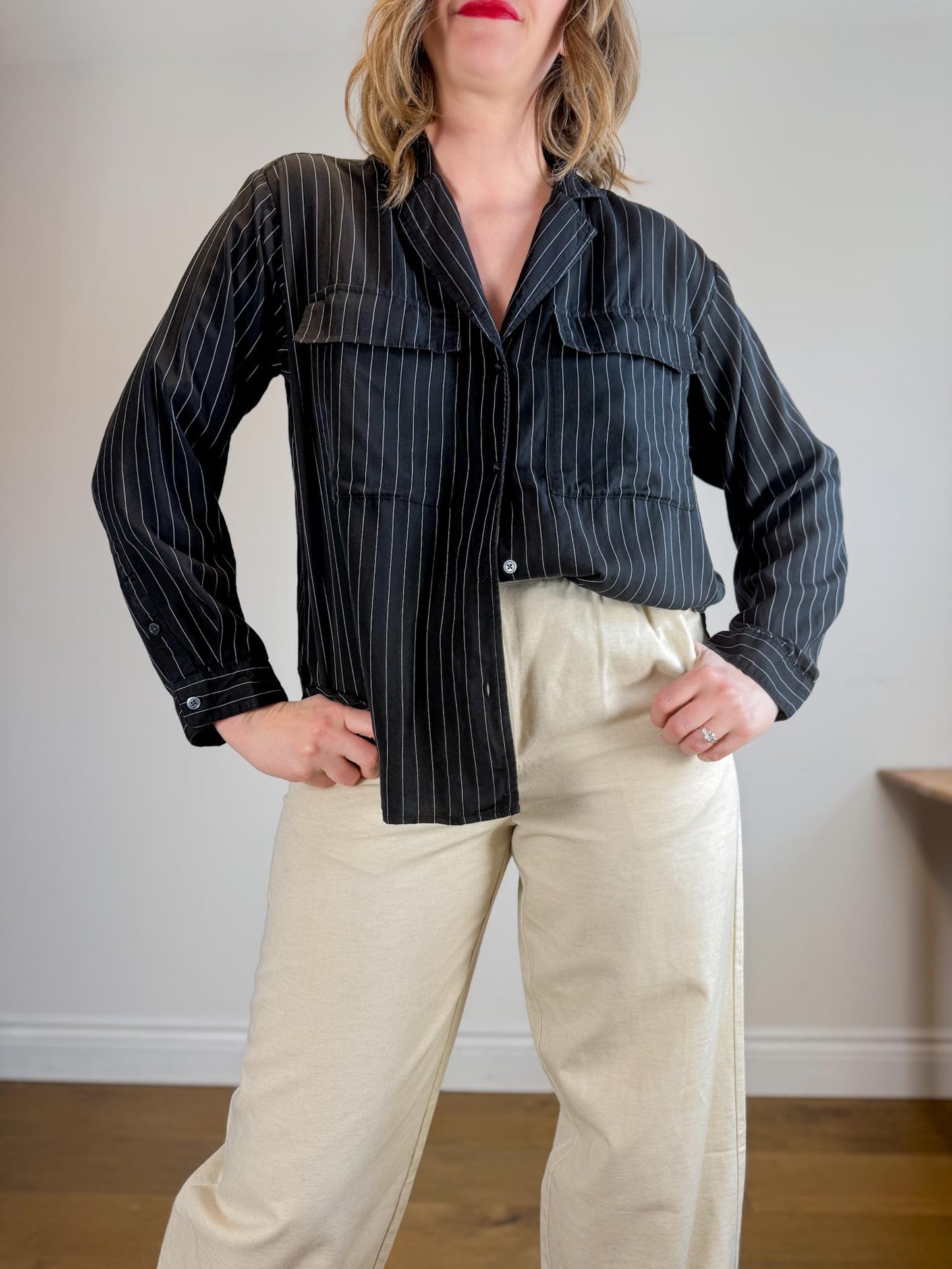 PISTOLA Striped Button Down in White/Black (Size S-L)