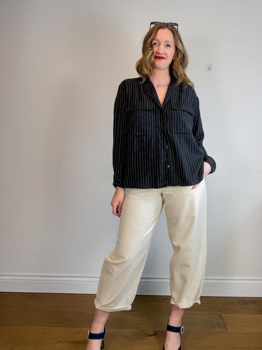 PISTOLA Striped Button Down in White/Black (Size S-L)