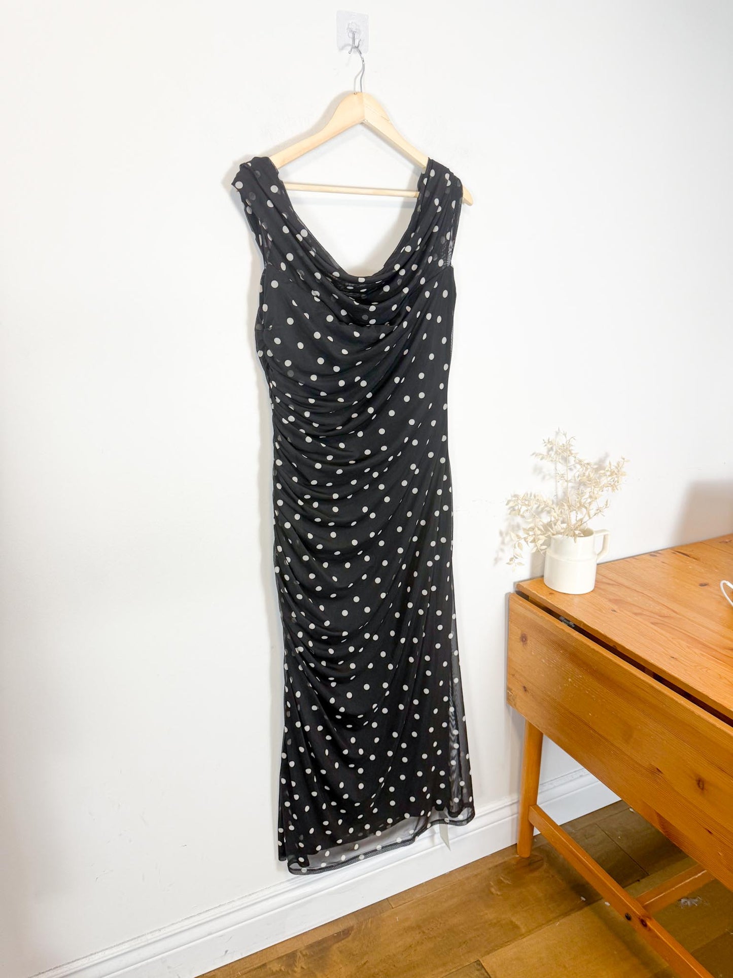 Abercrombie & Fitch "Mesh Draped Polka Dot Maxi Dress in Black/White" NWT (Size XL)