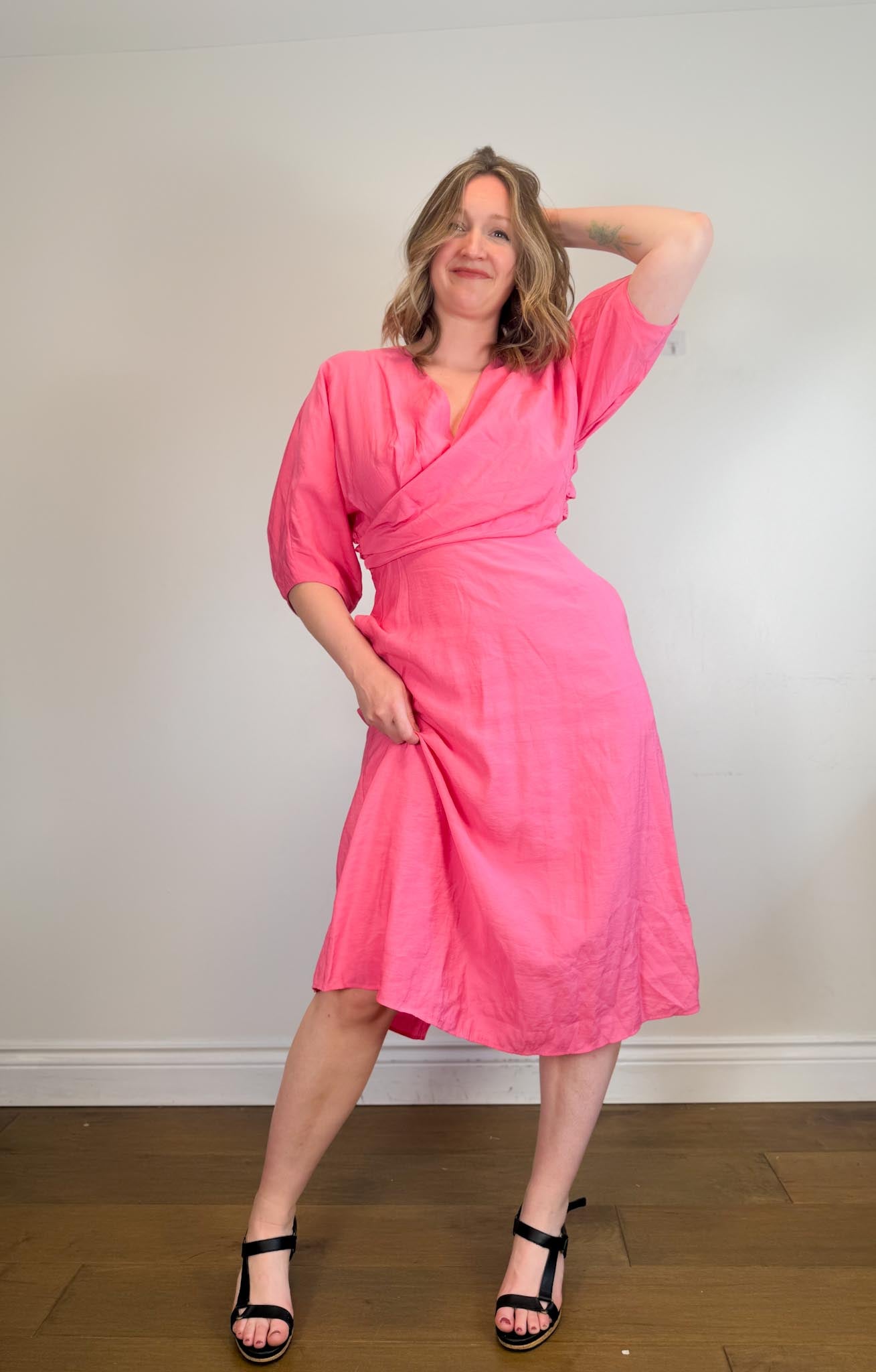 cos midi dress COS Puff Sleeve Midi Dress in Hot Pink (Size M/L) – Middle Child Vintage  Shop
