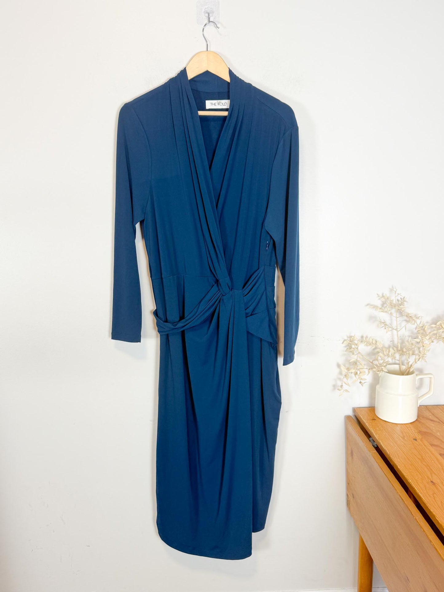 THE FOLD London Designer Long Sleeve Wrap Dress in Teal (Size XL)