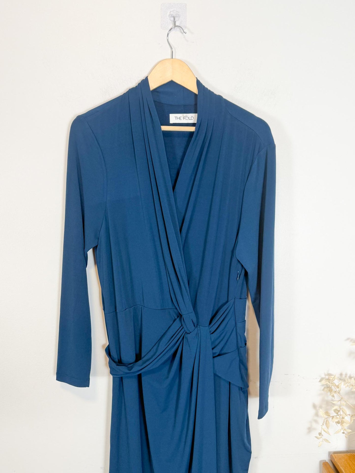 THE FOLD London Designer Long Sleeve Wrap Dress in Teal (Size XL)