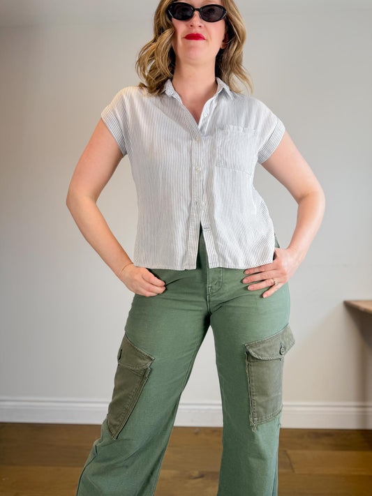 Rails "Whitney Short Sleeve Shirt in White/Black Pinstripe" (Size XS-M)