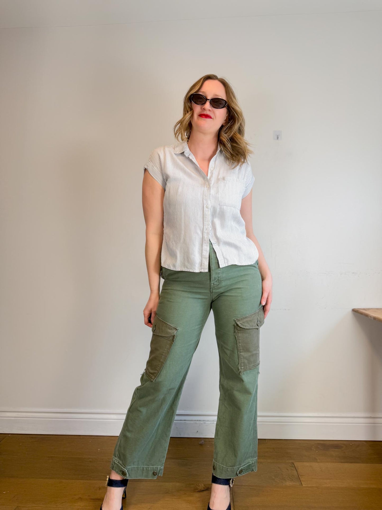 Rails "Whitney Short Sleeve Shirt in White/Black Pinstripe" (Size XS-M)