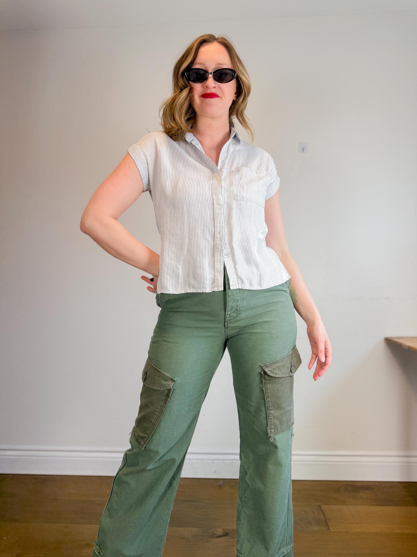 Rails "Whitney Short Sleeve Shirt in White/Black Pinstripe" (Size XS-M)