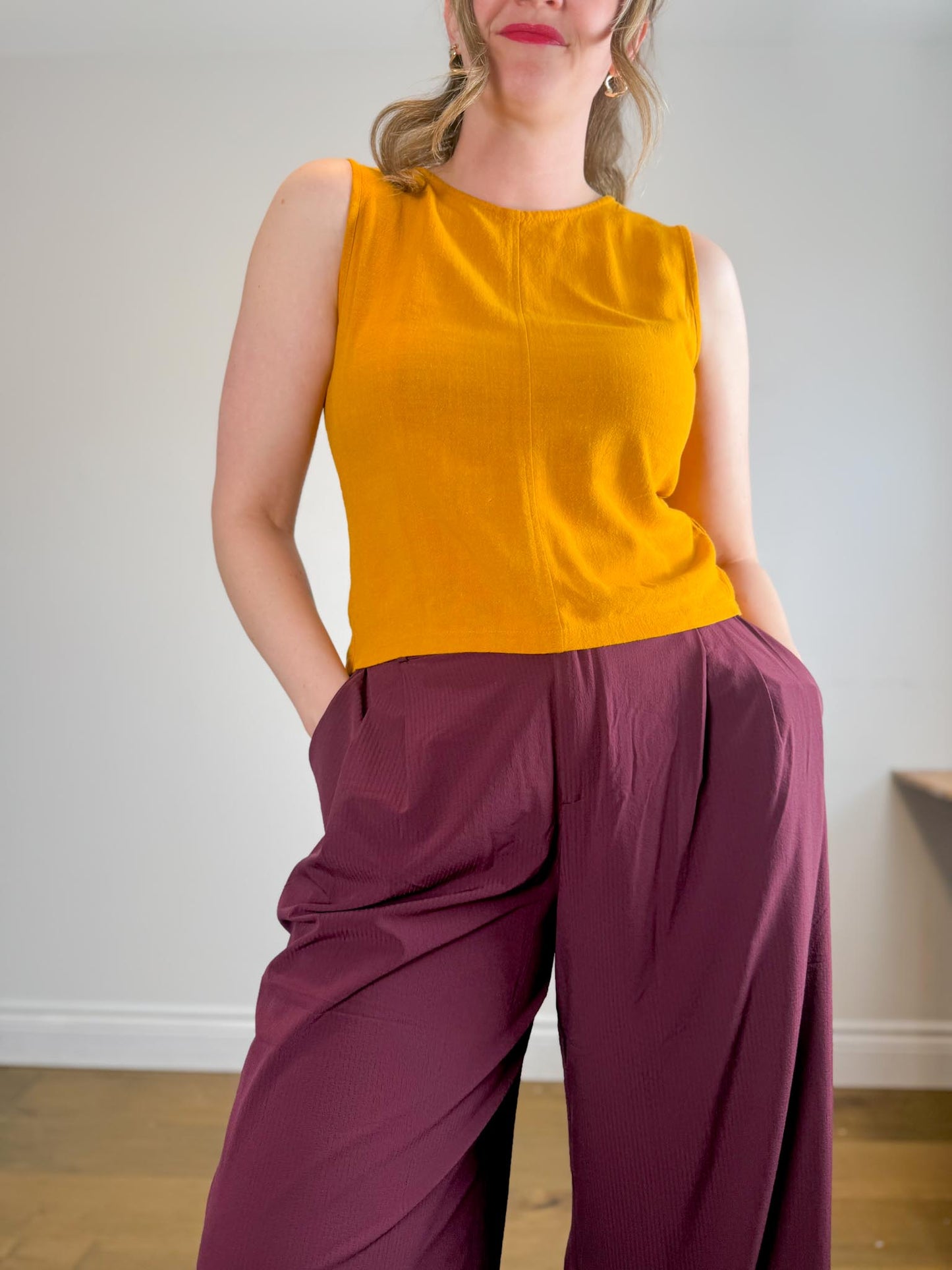 Eve Gravel Sustainable Linen Sleeveless Top in Mustard (Size S/M)