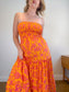 Anthropologie Abel the Label Strapless Smocked Maxi Dress in Pink/Orange Floral (Size M/L)