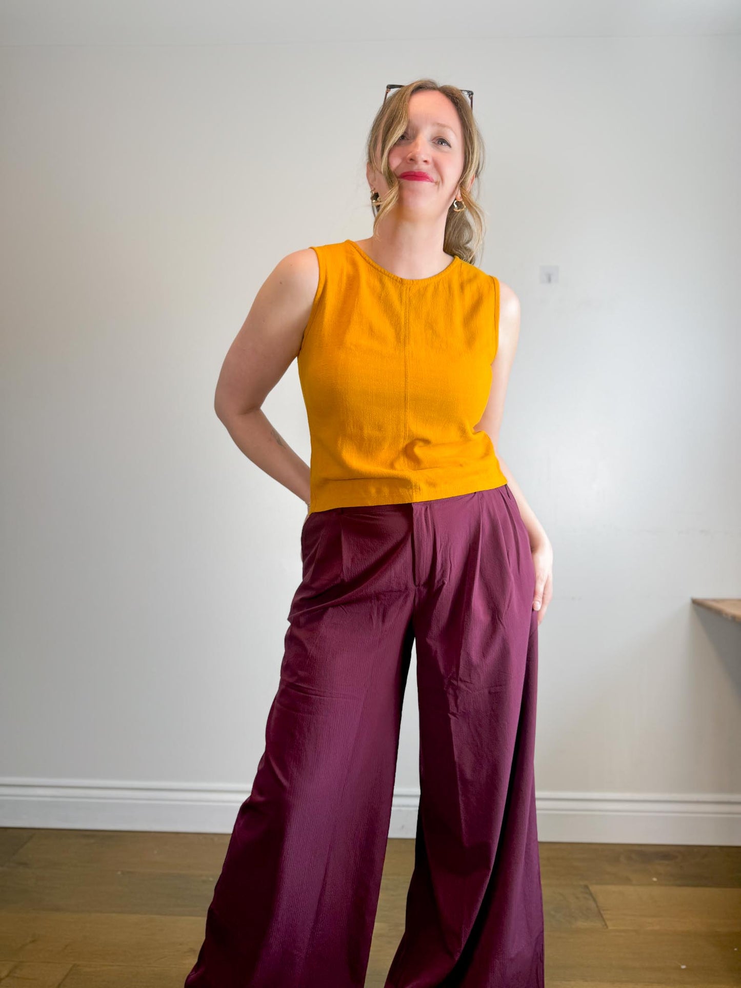Eve Gravel Sustainable Linen Sleeveless Top in Mustard (Size S/M)