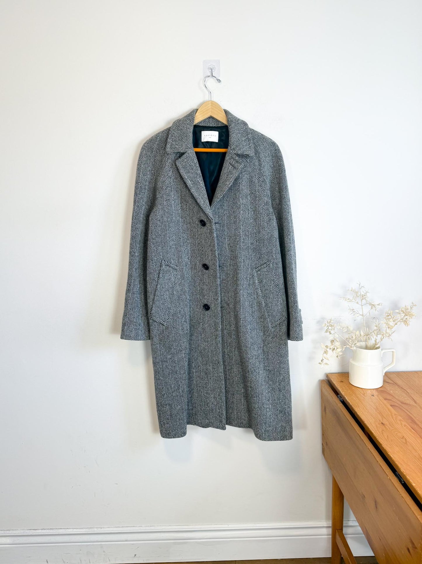 SANDRO Paris Houndstooth Wool Peacoat (Size M)