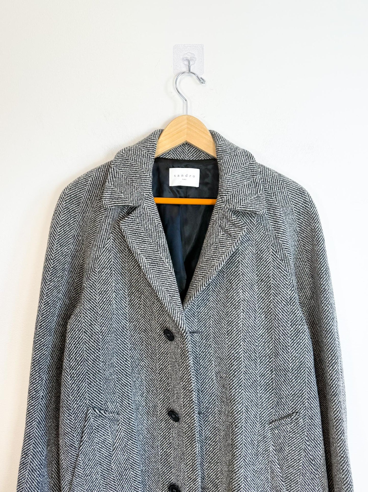 SANDRO Paris Houndstooth Wool Peacoat (Size M)