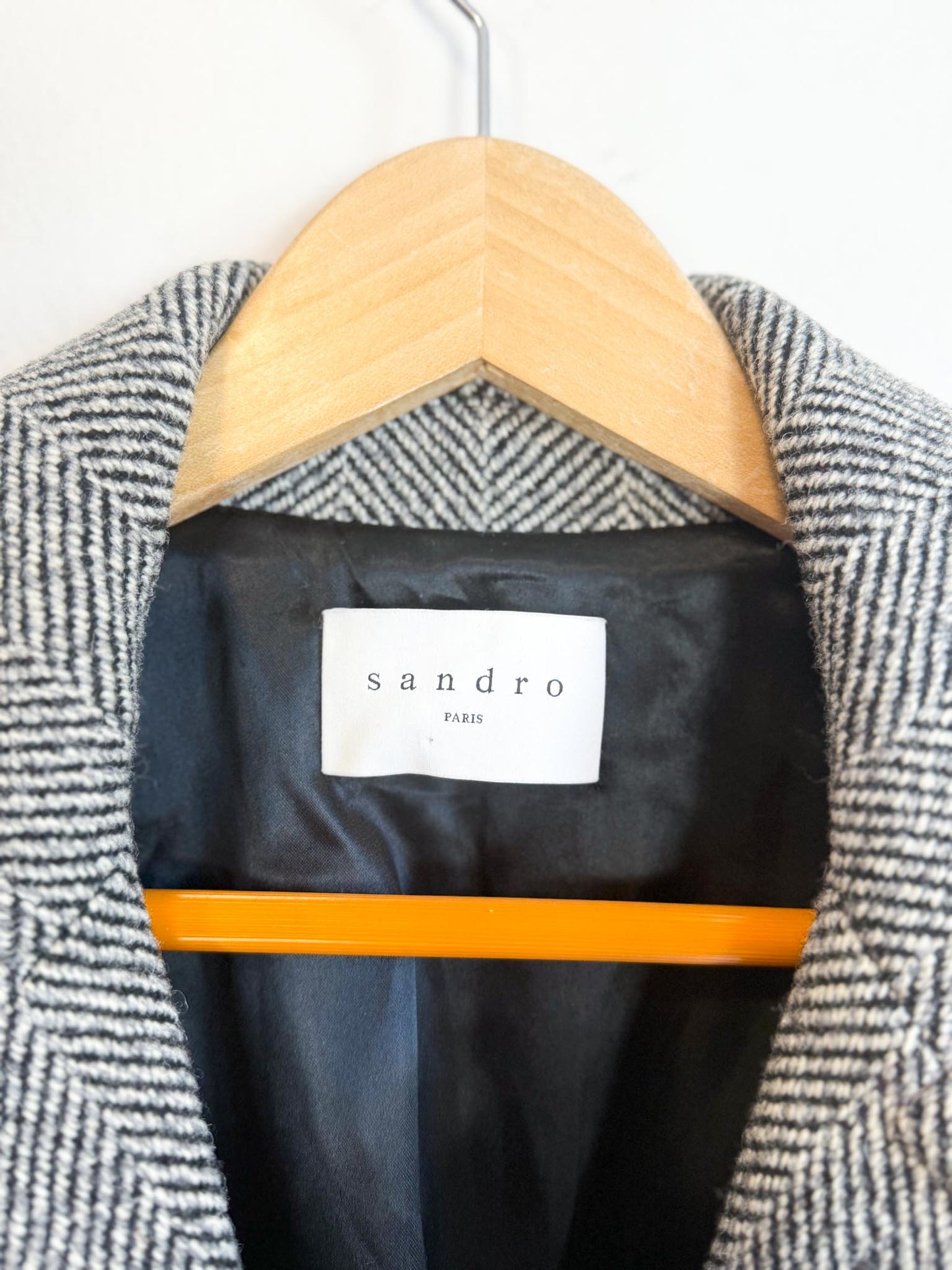 SANDRO Paris Houndstooth Wool Peacoat (Size M)